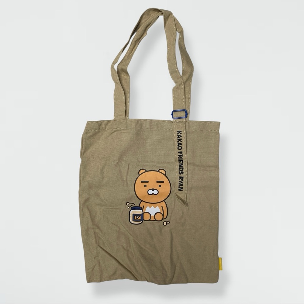 MKAKAO FRIENDS Ryan Brown Canvas Tote Bag with Shoulder Straps & Interior Pocket